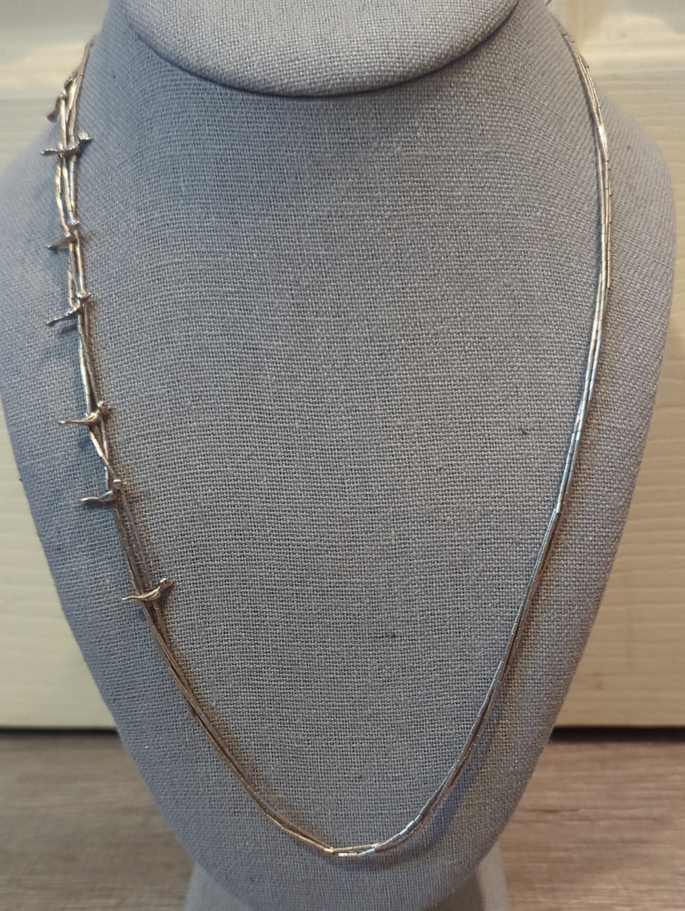 Vintage Carolyn Pollack Triple Strand Liquid Silver Fetish Bird Necklace RARE